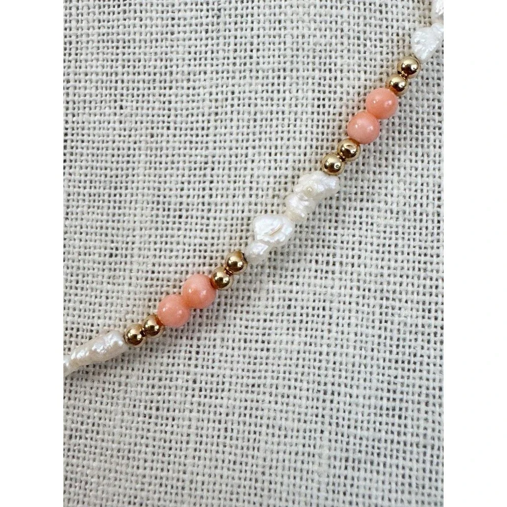 Vtg 14K Yellow Gold Angel Skin Coral Freshwater Pearl Necklace 19” Quiet Luxury